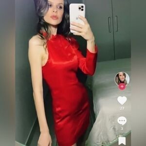 NWT ZARA ASYMMETRIC SATIN EFFECT DRESS RED